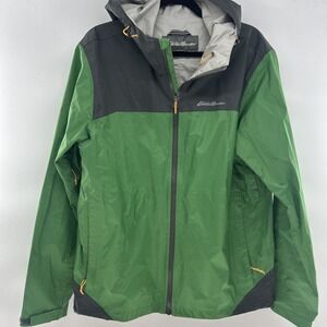 Eddie Bauer Men's Medium Green Hooded Rain Jacket Full Zip Hooded St Patrick